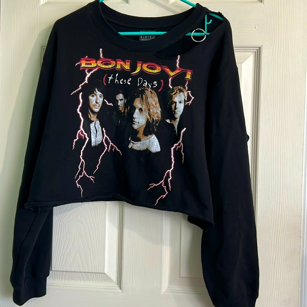 Vintage one of a kind ⭐️ Bon Jovi cropped and distressed sweatshirt